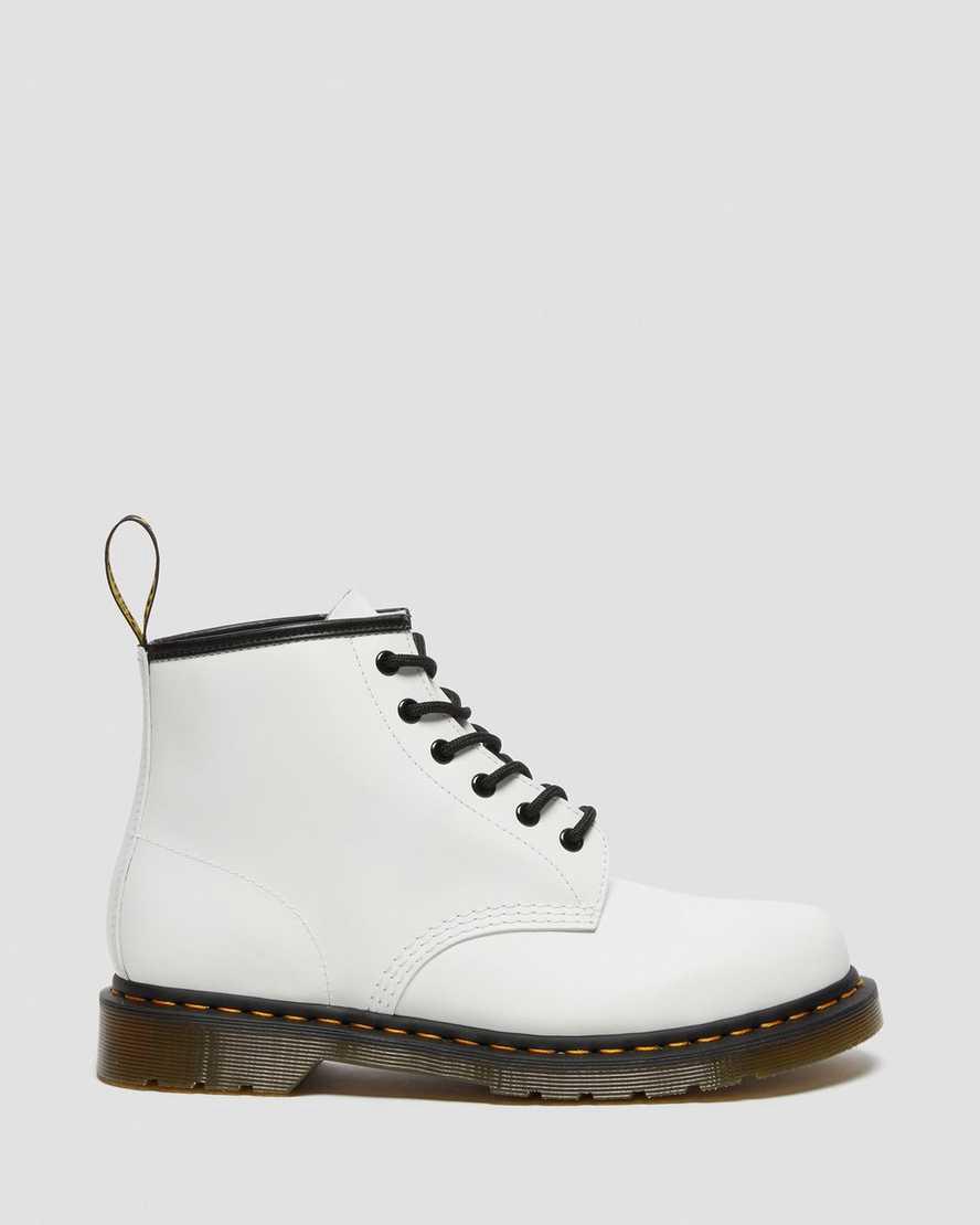 Dr Martens 101 Yellow Stitch Smooth Leather Stiefeletten Damen Weiß | 895132-WFZ