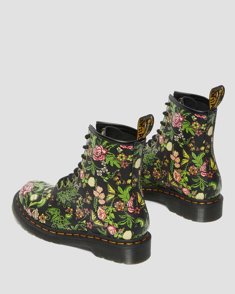 Dr Martens 1460 Floral Bloom Leather Lace Up Stiefeletten Damen Schwarz | 093254-RSH