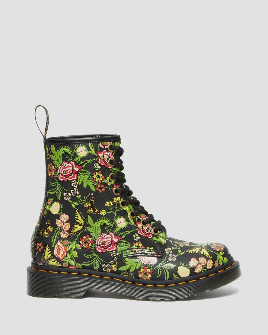 Dr Martens 1460 Floral Bloom Leather Lace Up Stiefeletten Damen Schwarz | 093254-RSH
