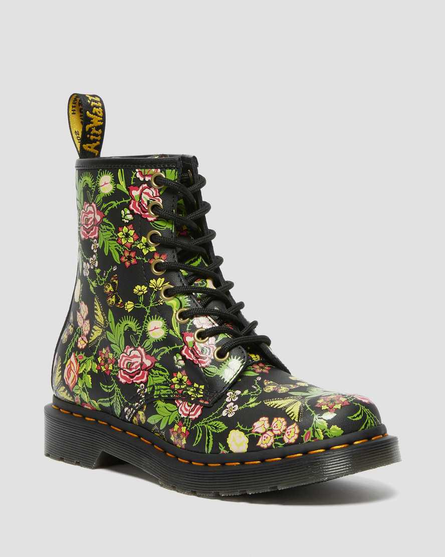Dr Martens 1460 Floral Bloom Leather Lace Up Stiefeletten Damen Schwarz | 093254-RSH