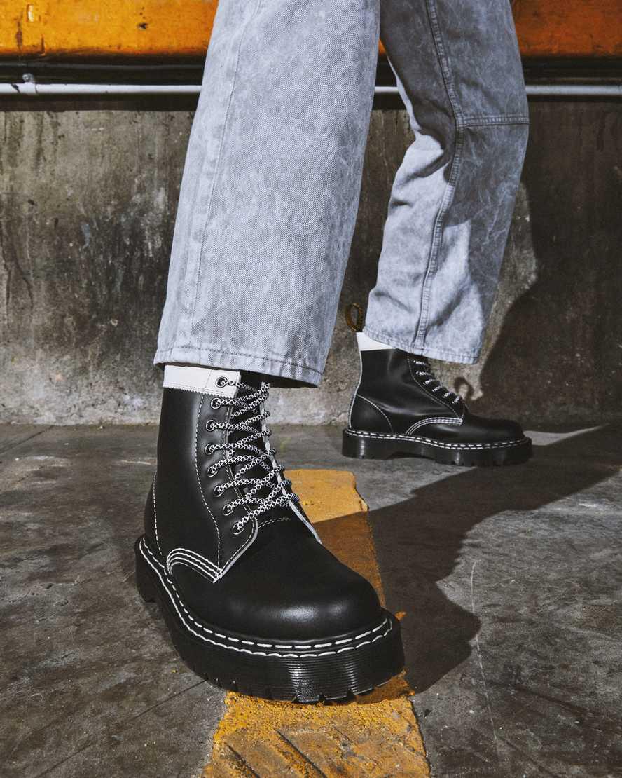 Dr Martens 1460 Pascal Bex Leather Contrast Lace Up Stiefeletten Herren Schwarz Weiß | 604519-WEX