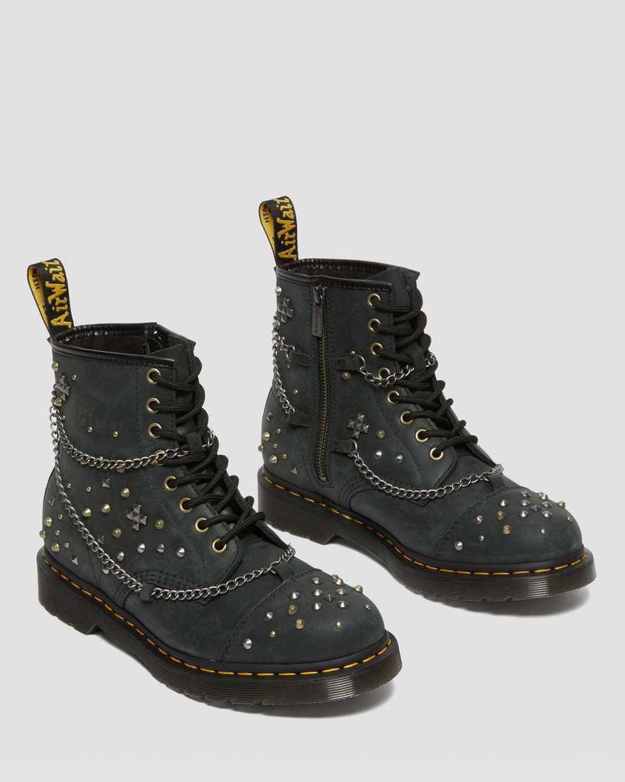 Dr Martens 1460 Studded Chain Leather Lace Up Stiefeletten Herren Schwarz | 280794-NKA