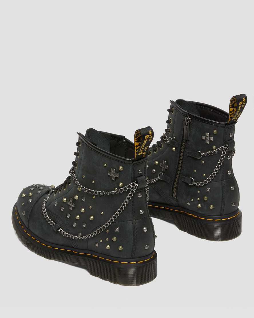 Dr Martens 1460 Studded Chain Leather Lace Up Stiefeletten Herren Schwarz | 280794-NKA