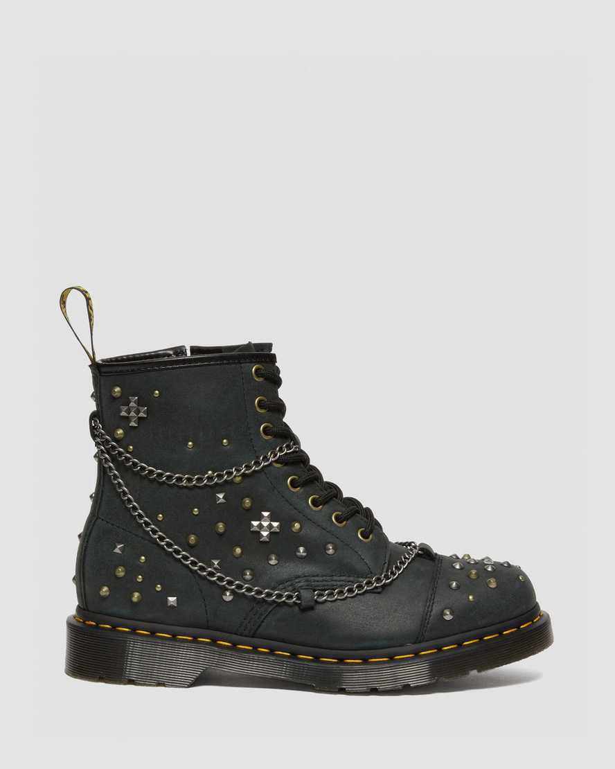 Dr Martens 1460 Studded Chain Leather Lace Up Stiefeletten Herren Schwarz | 280794-NKA