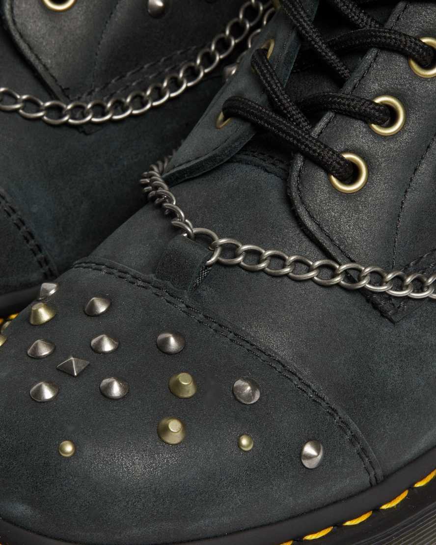 Dr Martens 1460 Studded Chain Leather Lace Up Stiefeletten Herren Schwarz | 280794-NKA