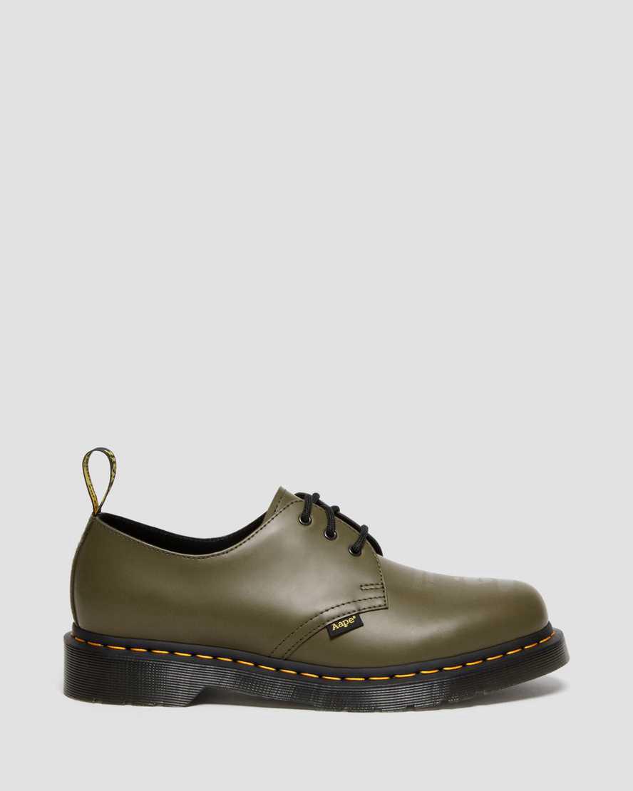 Dr Martens 1461 AAPE Smooth Leather Oxfords Schuhe Damen Olivgrün Grün | 349621-SGB