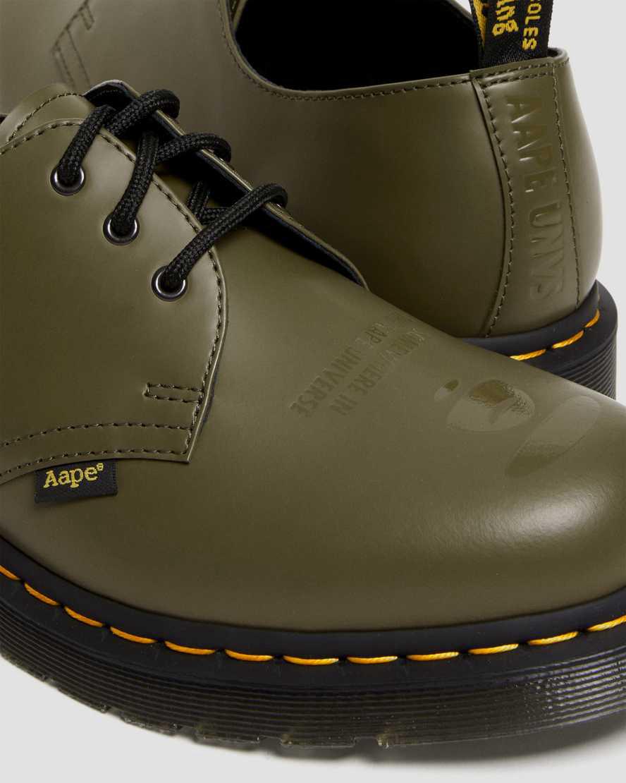 Dr Martens 1461 AAPE Smooth Leather Oxfords Schuhe Damen Olivgrün Grün | 349621-SGB