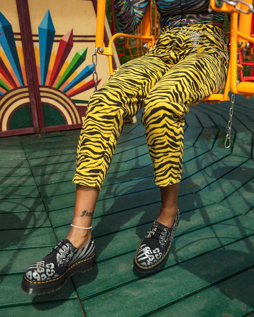 Dr Martens 1461 Animal Clash Leather & Suede Platform Oxfords Schuhe Damen Black/Grey Backhand | 289170-IRZ