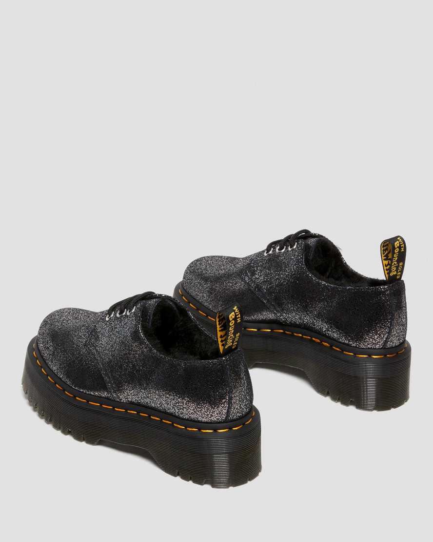 Dr Martens 1461 Faux Fur-Lined Metallic Leather Platform Winterstiefel Damen Schwarz | 297380-GZR