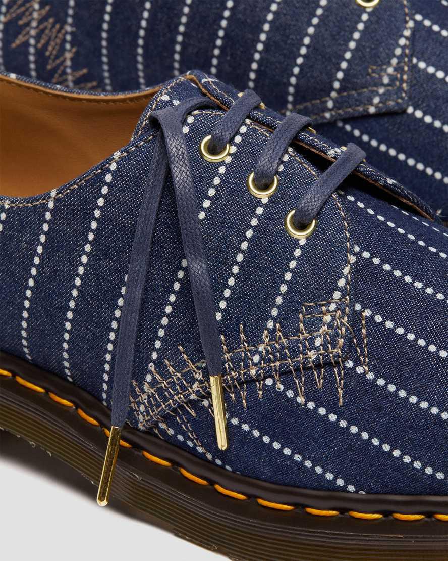 Dr Martens 1461 Made in England Pinstripe Oxford Freizeitstiefel Herren Dunkelblau Streifen | 184950-DCW