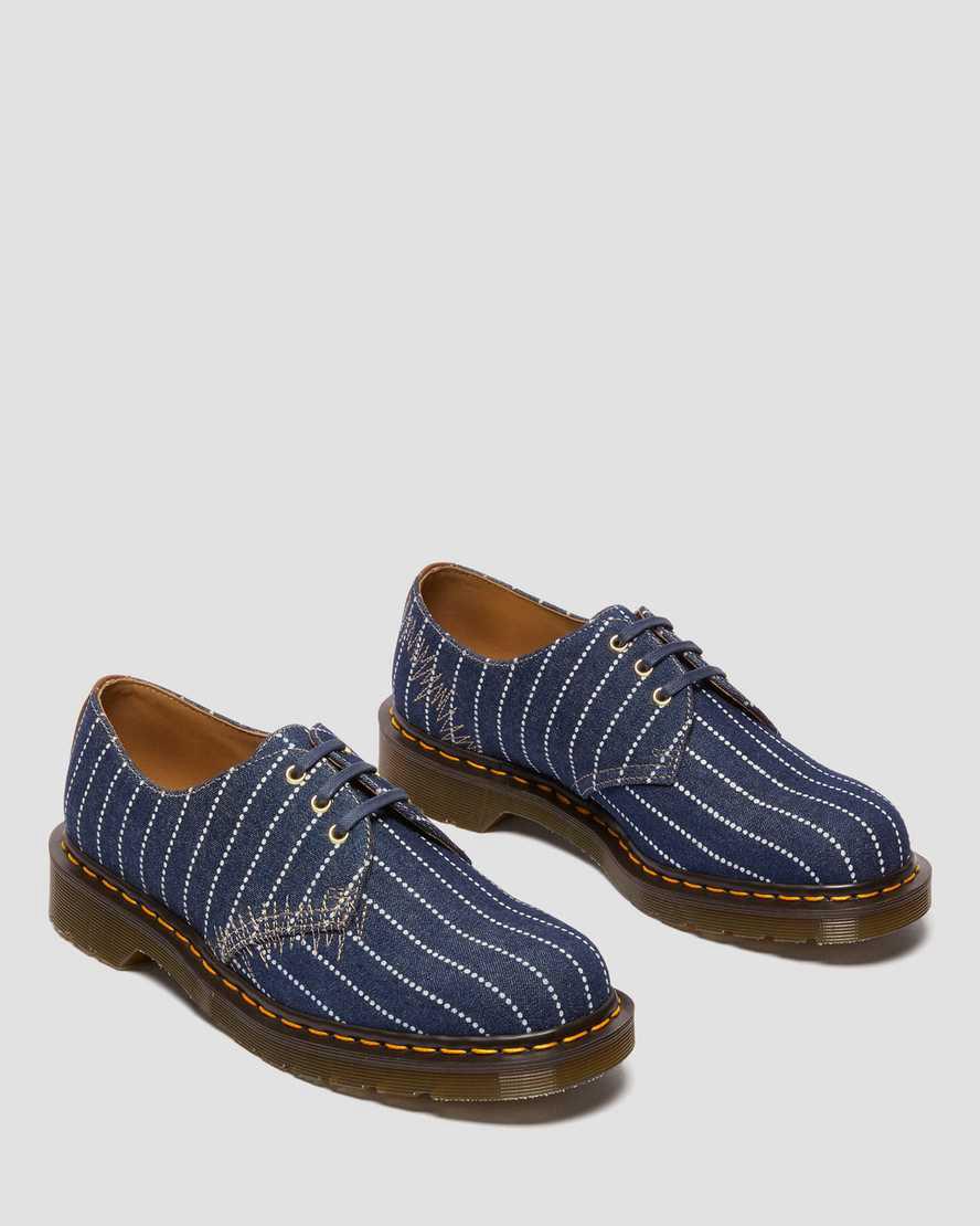 Dr Martens 1461 Made in England Pinstripe Oxford Freizeitstiefel Herren Dunkelblau Streifen | 184950-DCW