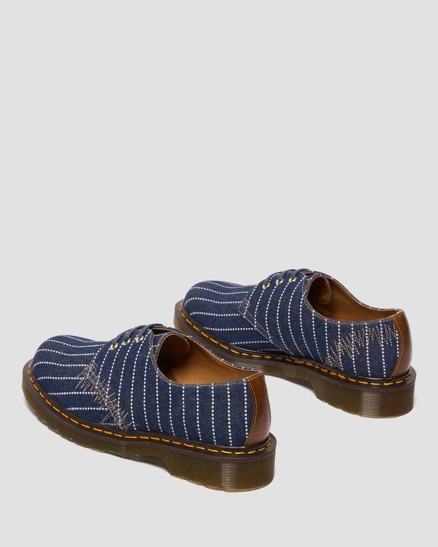 Dr Martens 1461 Made in England Pinstripe Oxford Freizeitstiefel Herren Dunkelblau Streifen | 184950-DCW