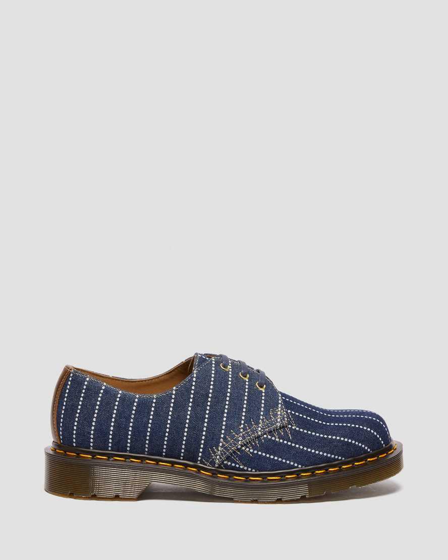 Dr Martens 1461 Made in England Pinstripe Oxford Freizeitstiefel Herren Dunkelblau Streifen | 184950-DCW