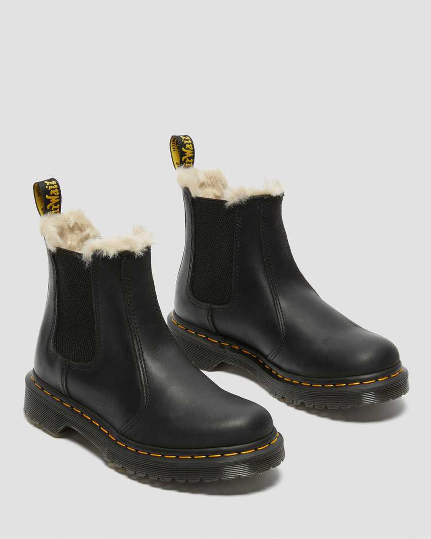 Dr Martens 2976 Faux Fur Lined Chelsea Stiefel Damen Schwarz | 962175-ODK