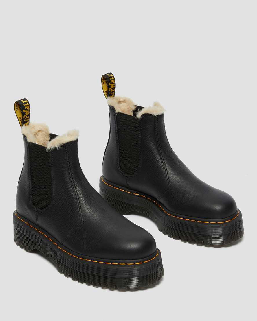 Dr Martens 2976 Faux Fur Lined Platform Chelsea Winterstiefel Damen Schwarz | 062341-MDQ