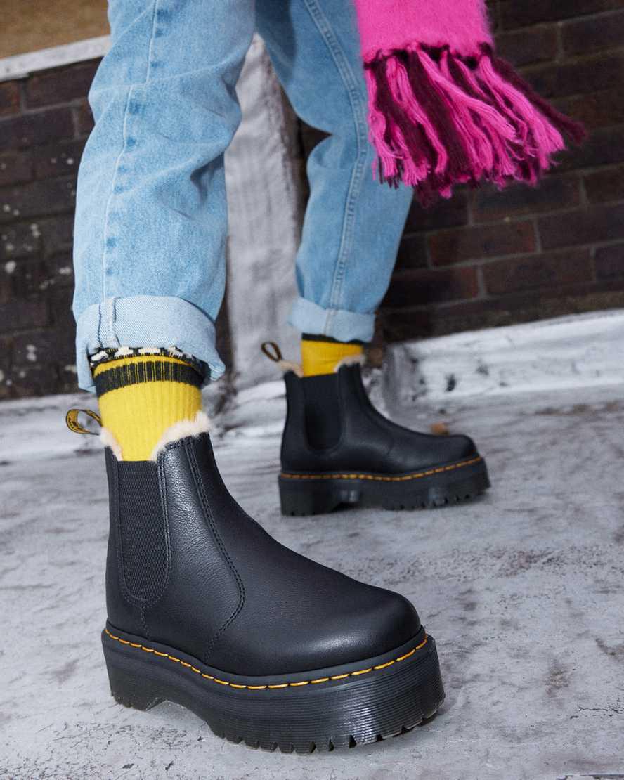 Dr Martens 2976 Faux Fur Lined Platform Chelsea Stiefeletten Damen Schwarz | 817592-JCX