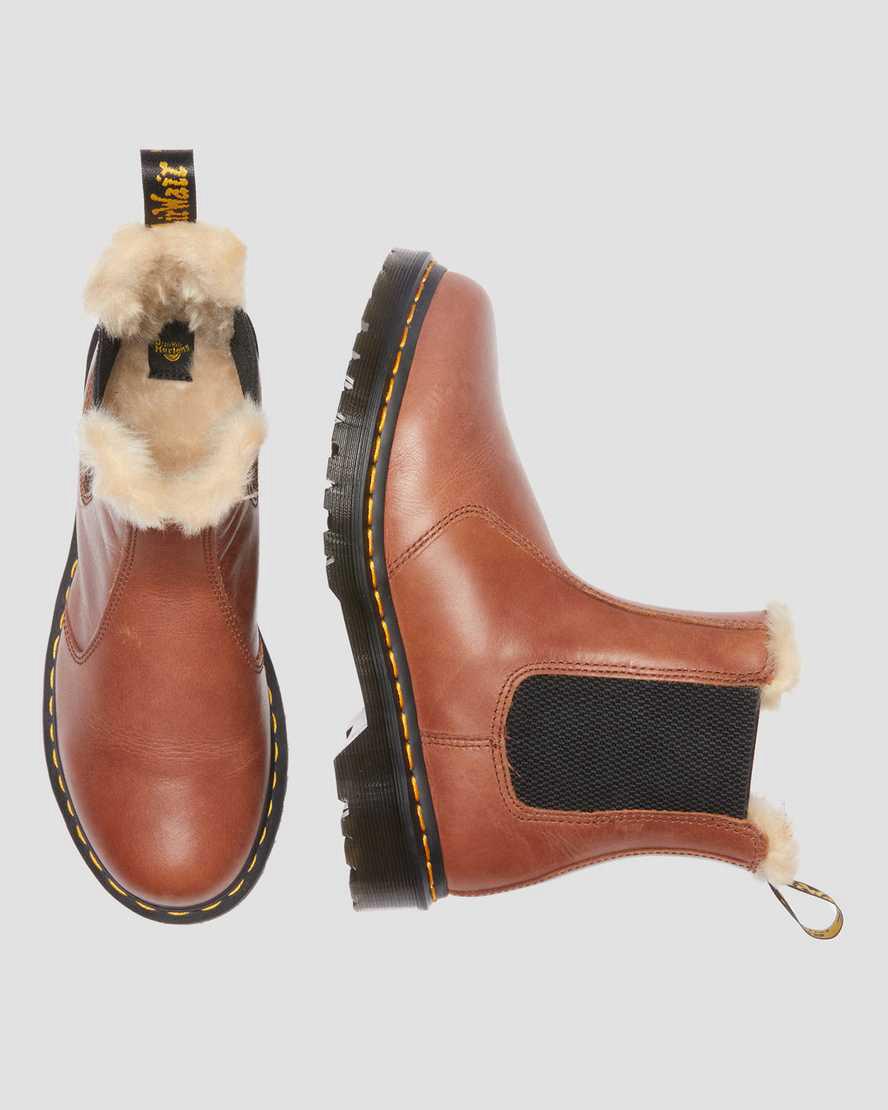 Dr Martens 2976 Leonore Faux Fur-Lined Chelsea Stiefeletten Damen Braun | 489216-TVD