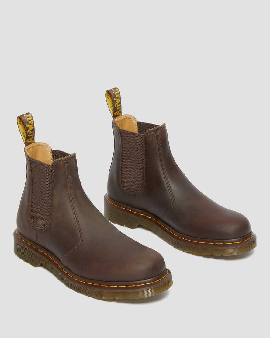Dr Martens 2976 Yellow Stitch Crazy Horse Leather Chelsea Stiefeletten Herren Dunkelbraun | 038964-MNL