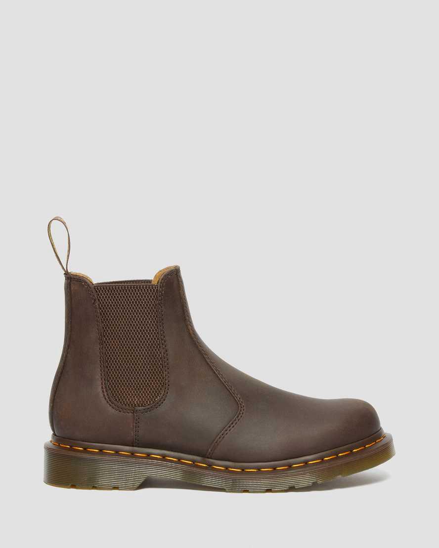 Dr Martens 2976 Yellow Stitch Crazy Horse Leather Chelsea Stiefeletten Damen Dunkelbraun | 512480-WRZ