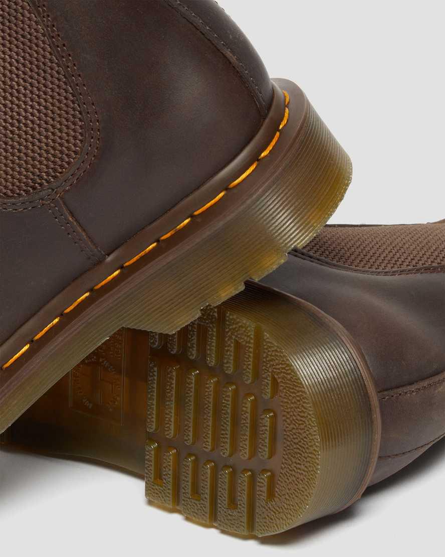 Dr Martens 2976 Yellow Stitch Crazy Horse Leather Chelsea Stiefeletten Damen Dunkelbraun | 512480-WRZ