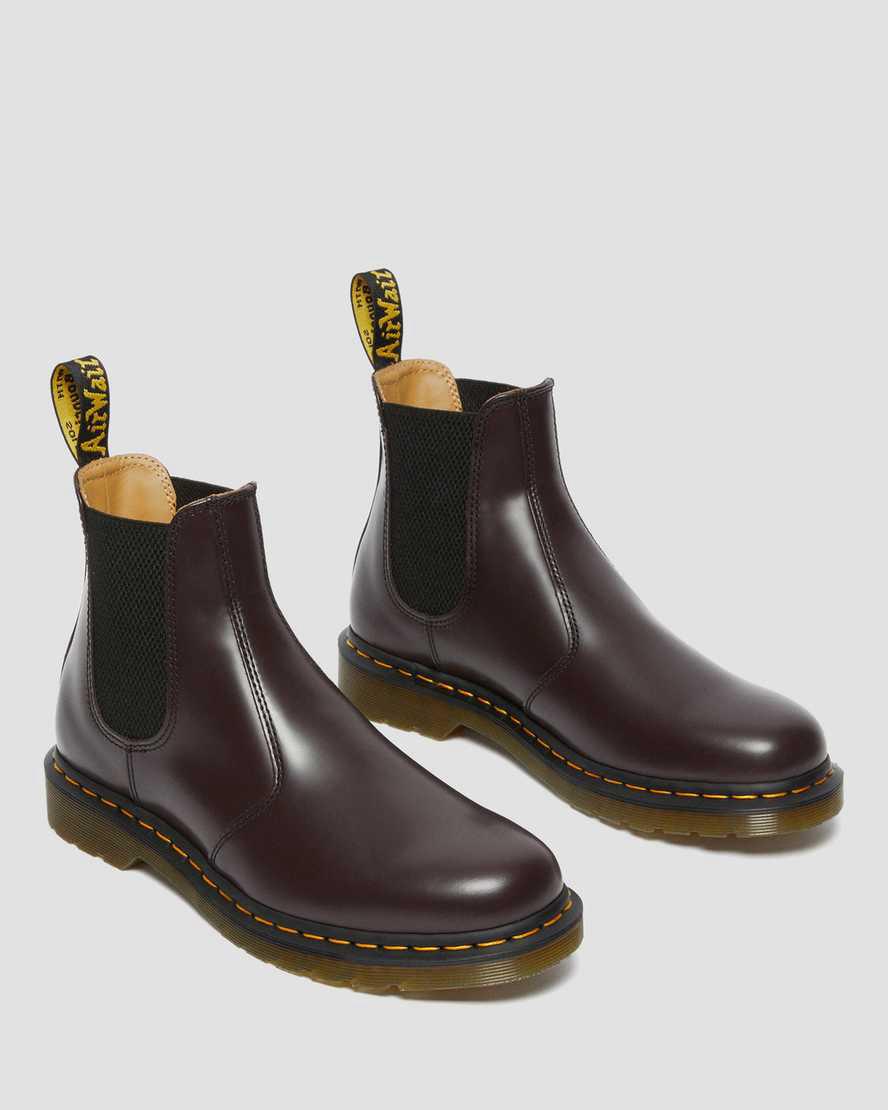 Dr Martens 2976 Yellow Stitch Smooth Leather Chelsea Stiefeletten Herren Bordeaux | 415830-YJD
