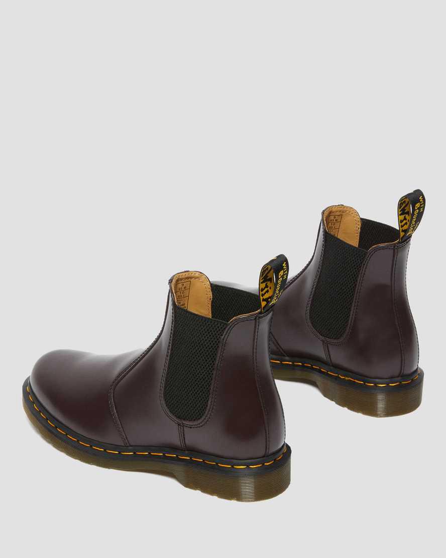 Dr Martens 2976 Yellow Stitch Smooth Leather Chelsea Stiefeletten Herren Bordeaux | 415830-YJD