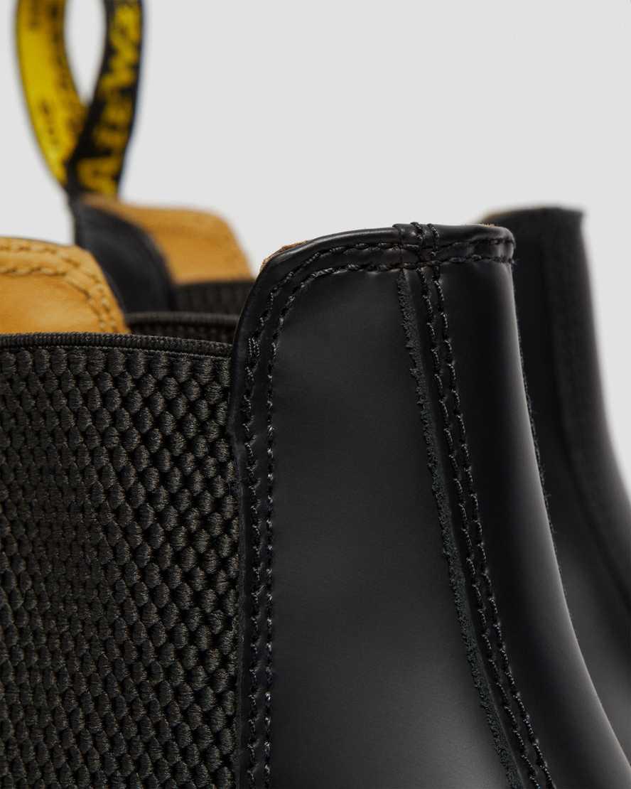 Dr Martens 2976 Yellow Stitch Smooth Leather Chelsea Originals Boots Damen Schwarz | 869051-LMW
