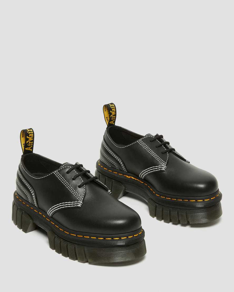 Dr Martens Audrick White Stitch Leather Platform Oxfords Schuhe Herren Schwarz | 289345-RQO