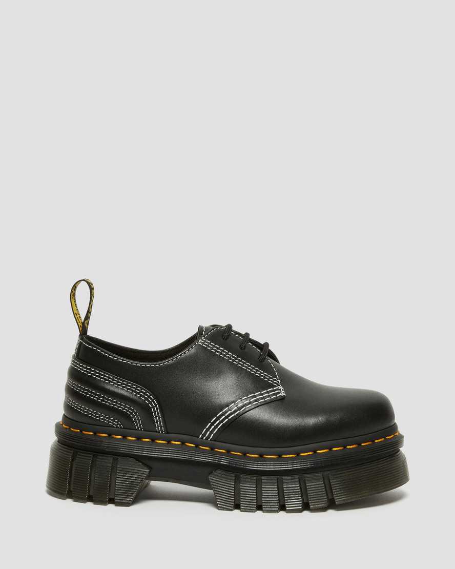 Dr Martens Audrick White Stitch Leather Platform Oxfords Schuhe Herren Schwarz | 289345-RQO