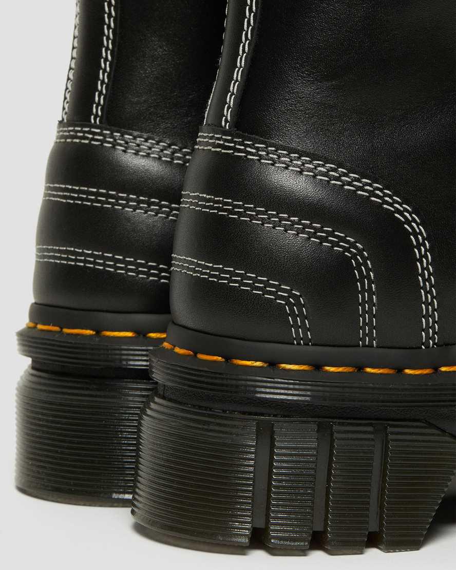 Dr Martens Audrick White Stitch Leather Lace Up Plateau Stiefel Damen Schwarz | 490812-TWI