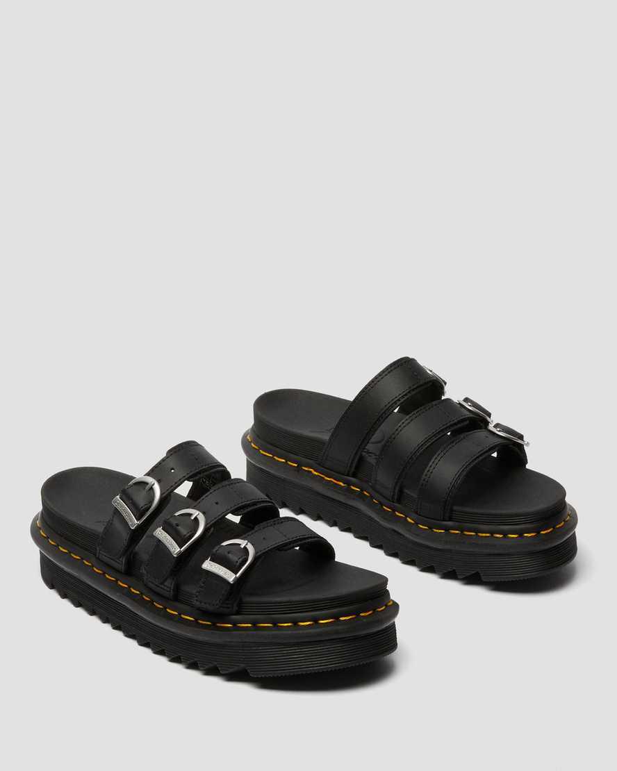 Dr Martens Blaire Leather Badelatschen Damen Schwarz | 612970-PAV