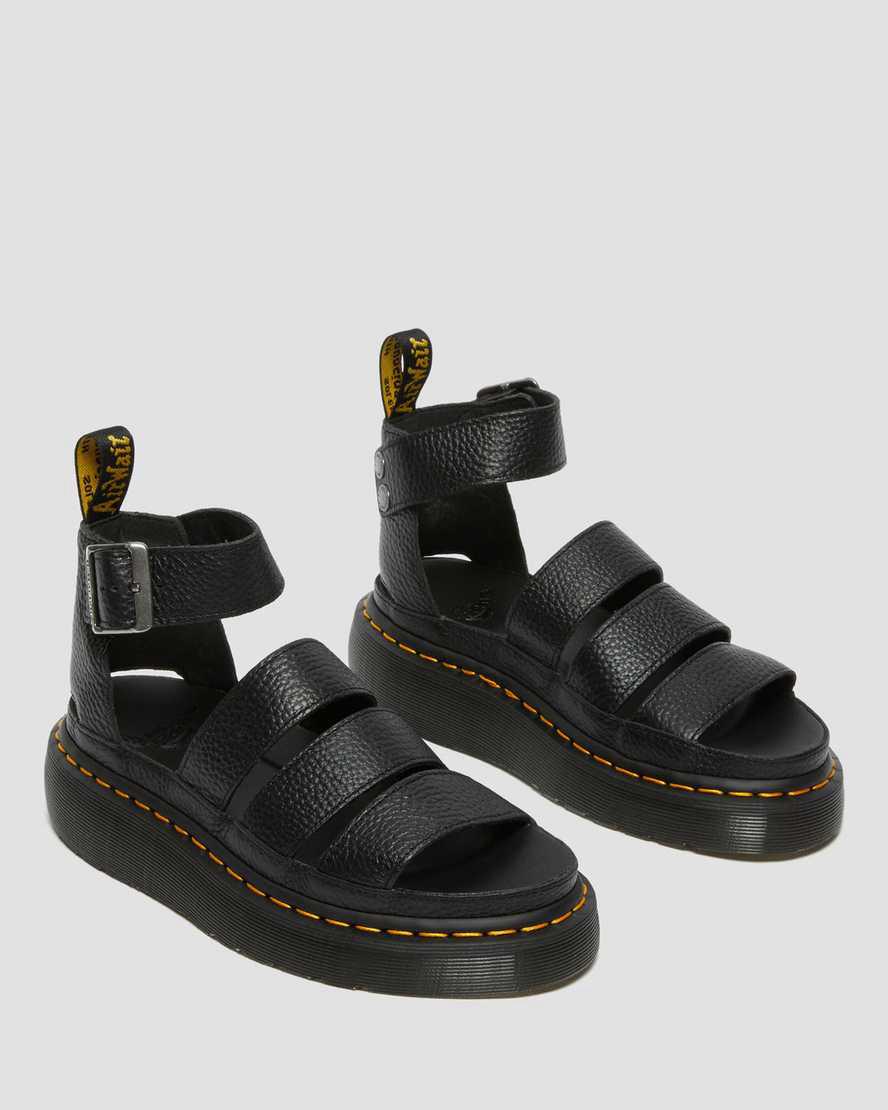 Dr Martens Clarissa II Leather Plateau Sandalen Damen Schwarz | 695821-EQZ