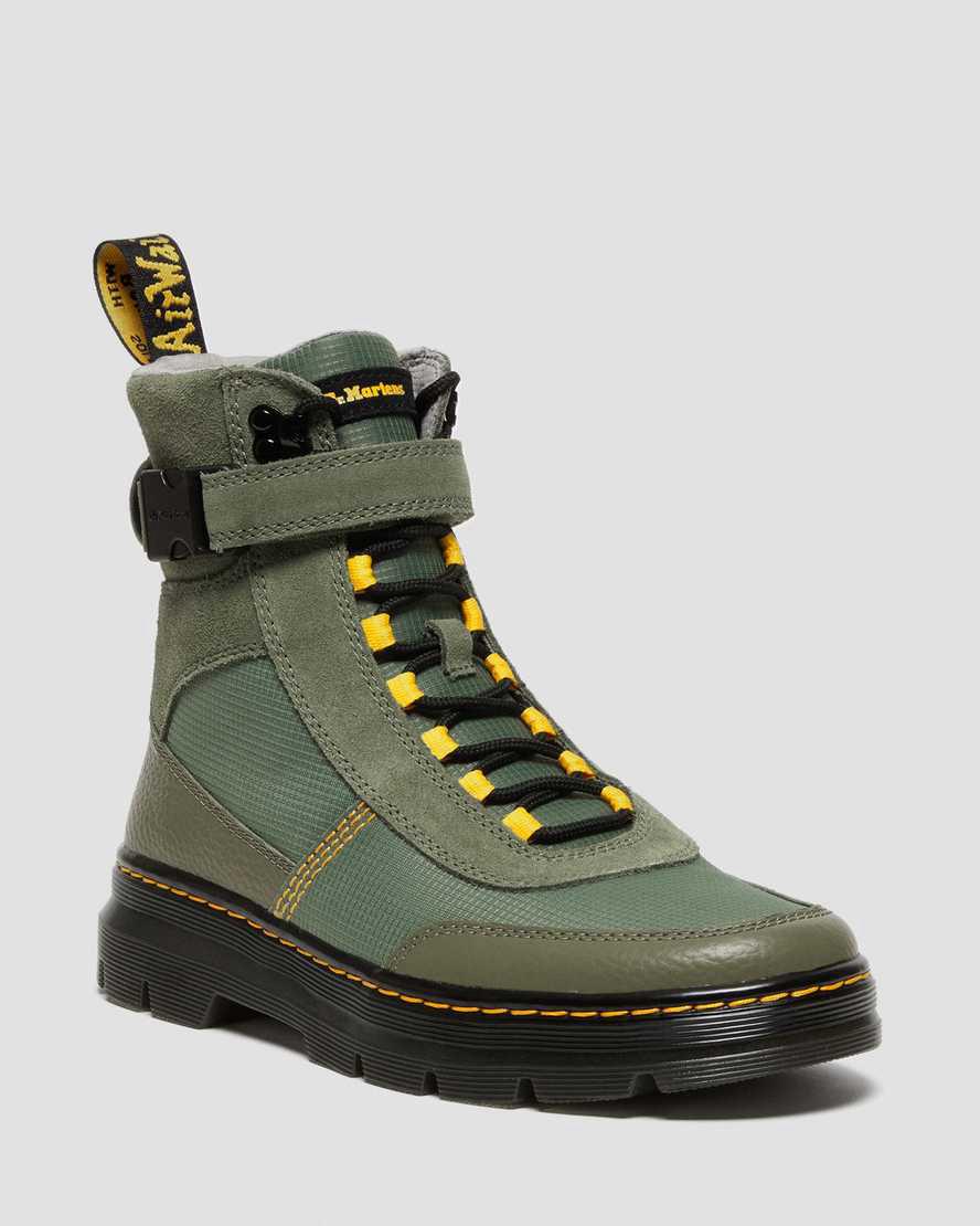 Dr Martens Combs Tech Milled Nappa & Suede Stiefeletten Herren Khaki Grün | 825379-HGC
