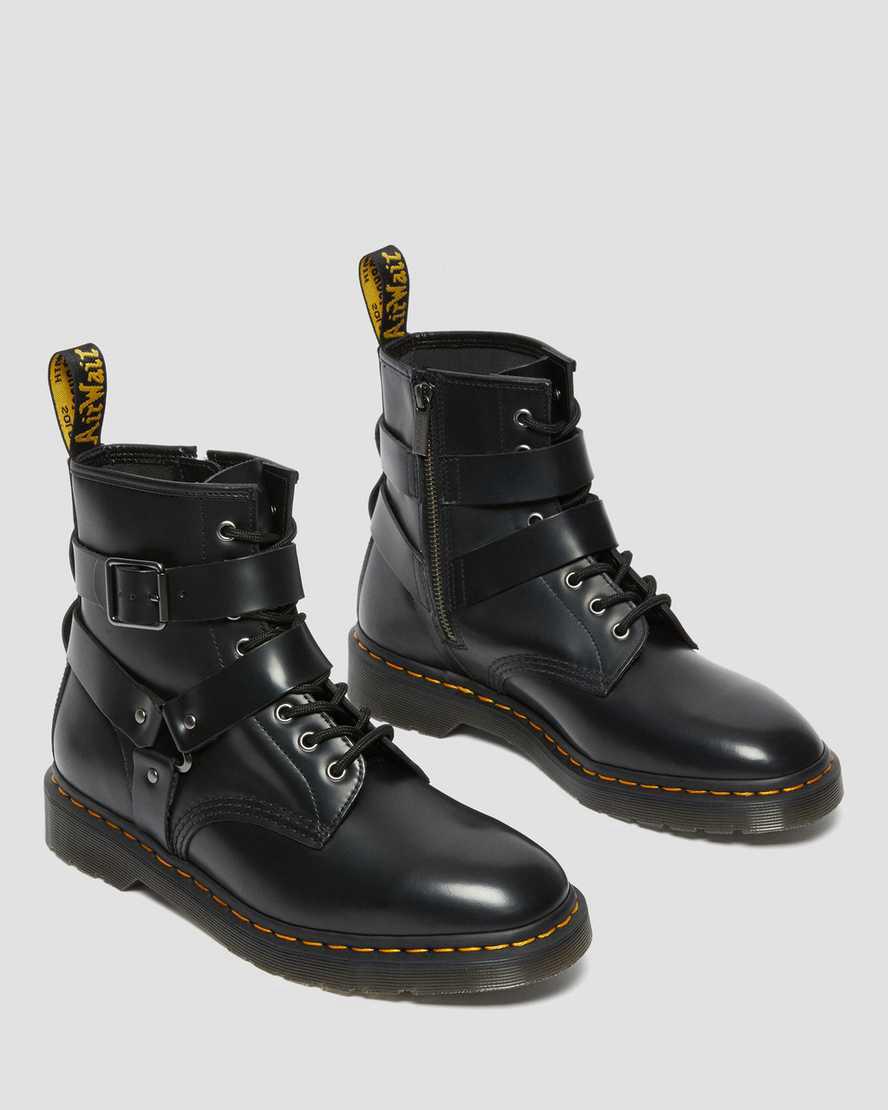 Dr Martens Cristofor Leather Harness Lace Up Stiefeletten Damen Schwarz | 918023-PUC