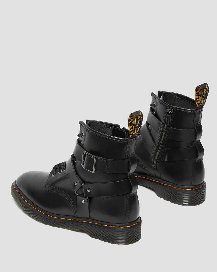 Dr Martens Cristofor Leather Harness Lace Up Stiefeletten Damen Schwarz | 918023-PUC