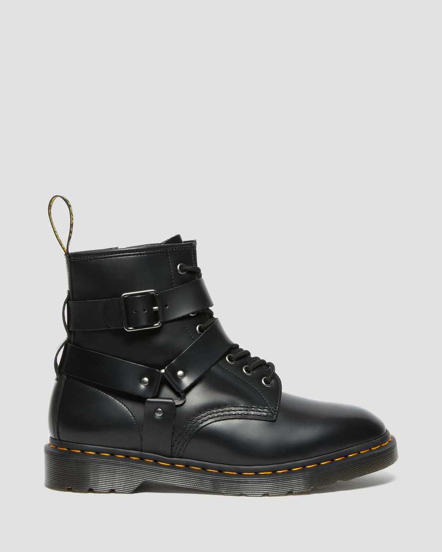 Dr Martens Cristofor Leather Harness Lace Up Stiefeletten Damen Schwarz | 918023-PUC