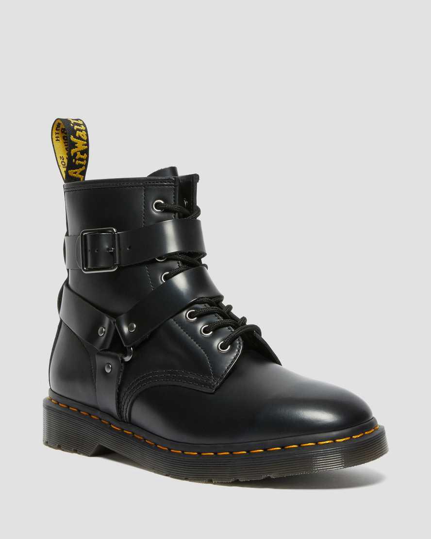 Dr Martens Cristofor Leather Harness Lace Up Stiefeletten Damen Schwarz | 918023-PUC