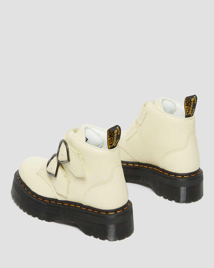 Dr Martens Devon Heart Leather Platform Stiefeletten Damen Braun Weiß | 149052-CJZ