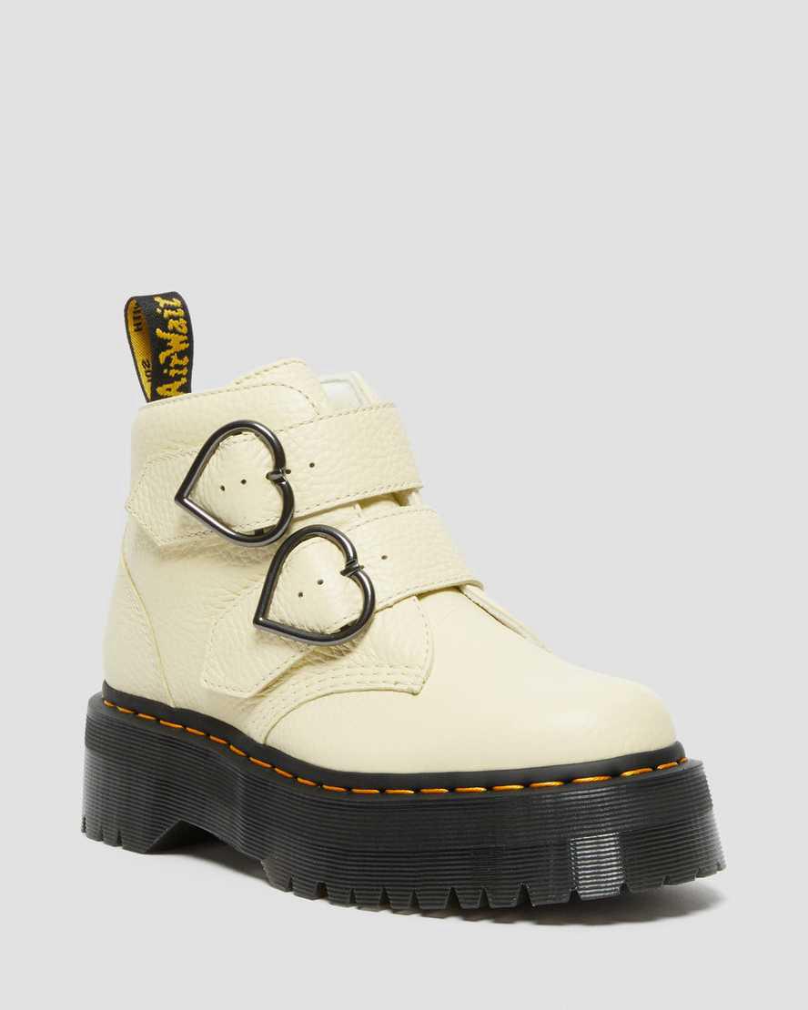 Dr Martens Devon Heart Leather Platform Stiefeletten Damen Braun Weiß | 149052-CJZ