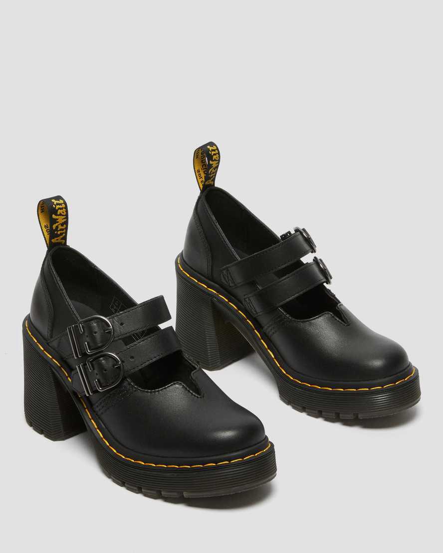 Dr Martens Eviee Sendal Leather Heeled Plateauschuhe Damen Schwarz | 837502-OBW