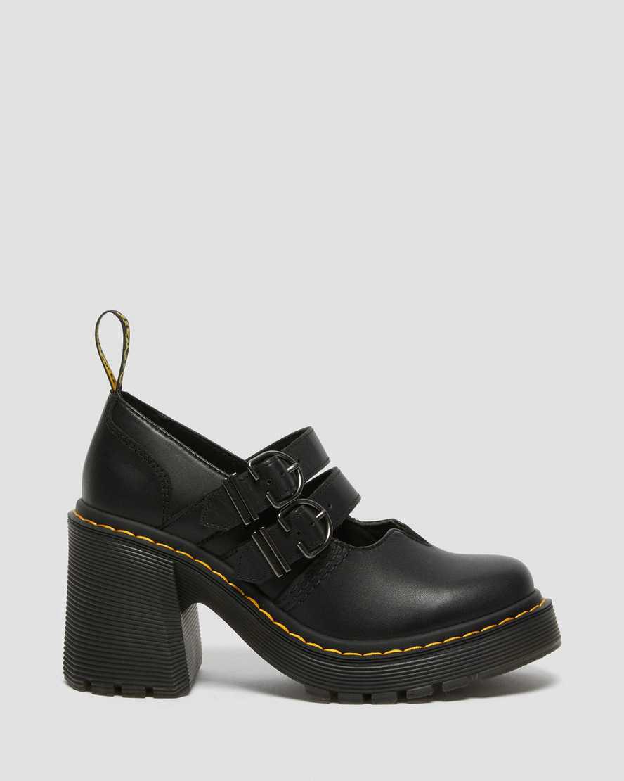 Dr Martens Eviee Sendal Leather Heeled Plateauschuhe Damen Schwarz | 837502-OBW