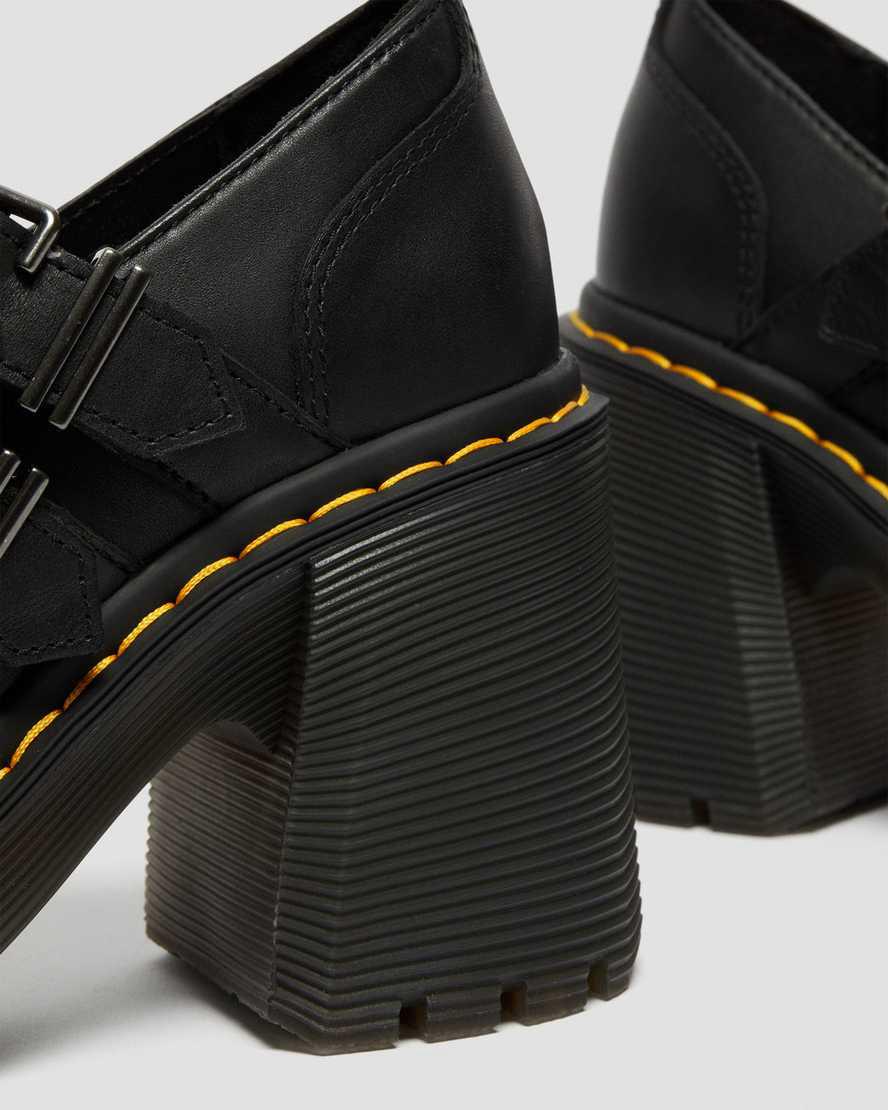 Dr Martens Eviee Sendal Leather Heeled Plateauschuhe Damen Schwarz | 837502-OBW