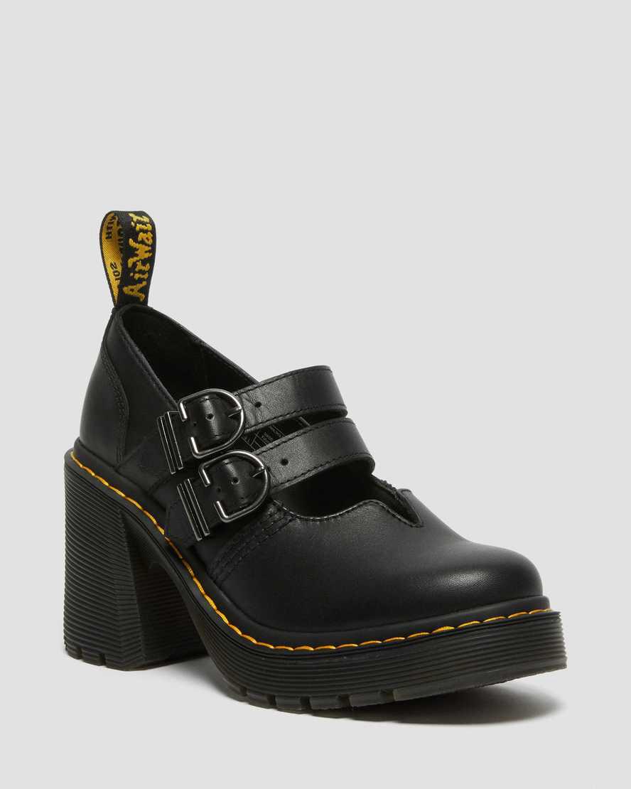 Dr Martens Eviee Sendal Leather Heeled Plateauschuhe Damen Schwarz | 837502-OBW