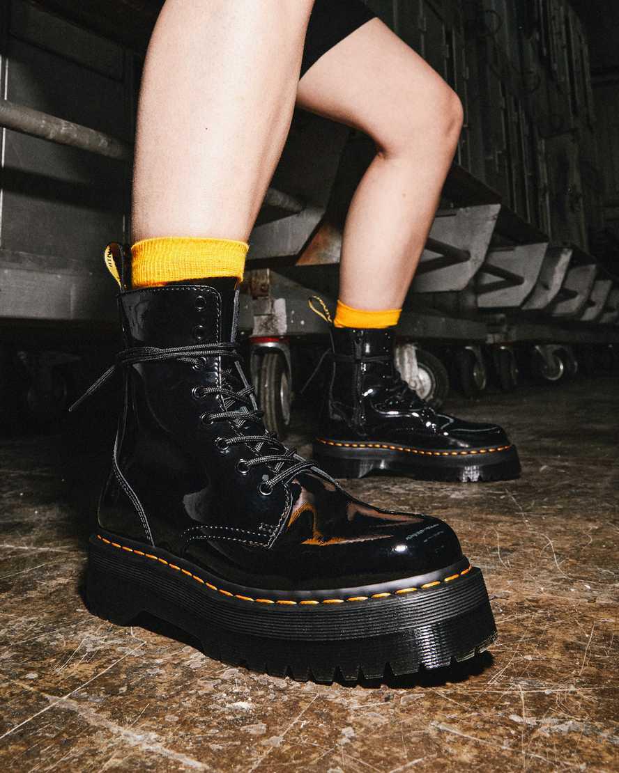 Dr Martens Jadon Boot Patent Leather Platforms Stiefeletten Damen Schwarz | 210765-FJW