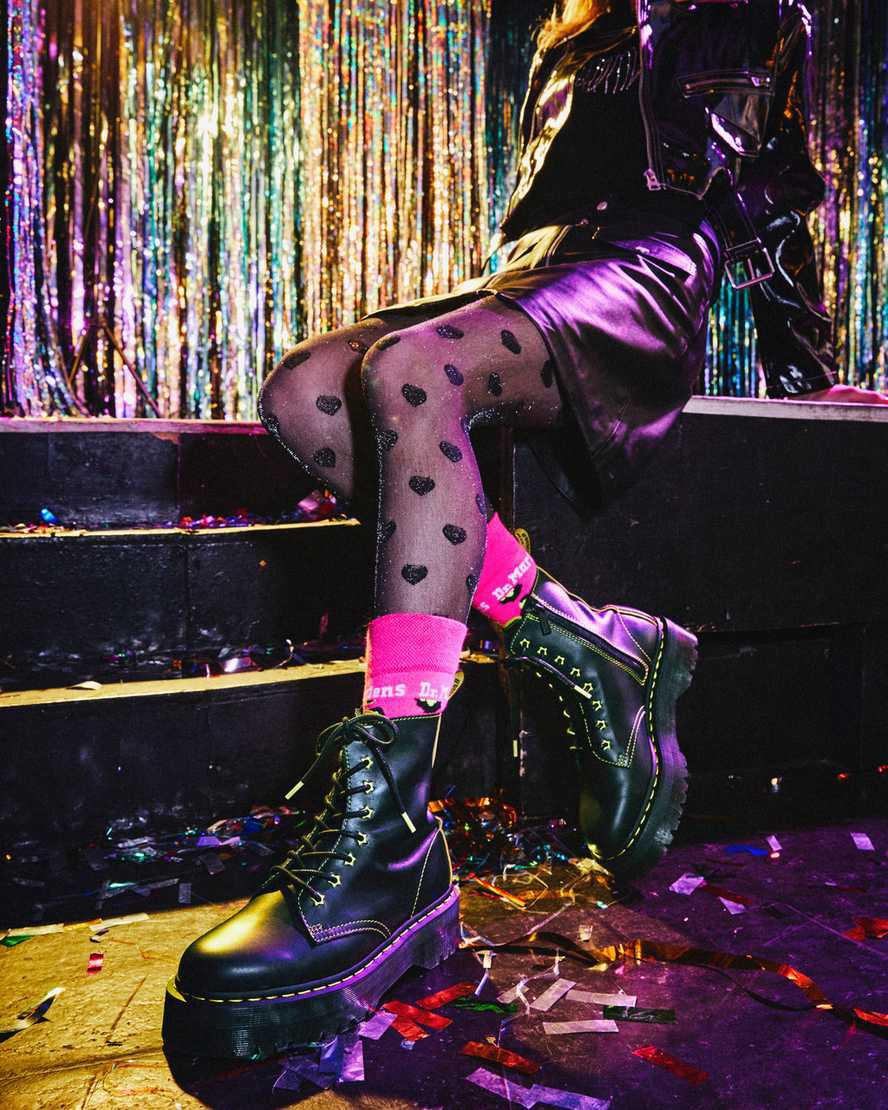 Dr Martens Jadon II Boot Neon Star Leather Plateau Stiefel Damen Black/Yellow / Romario | 641953-GQA