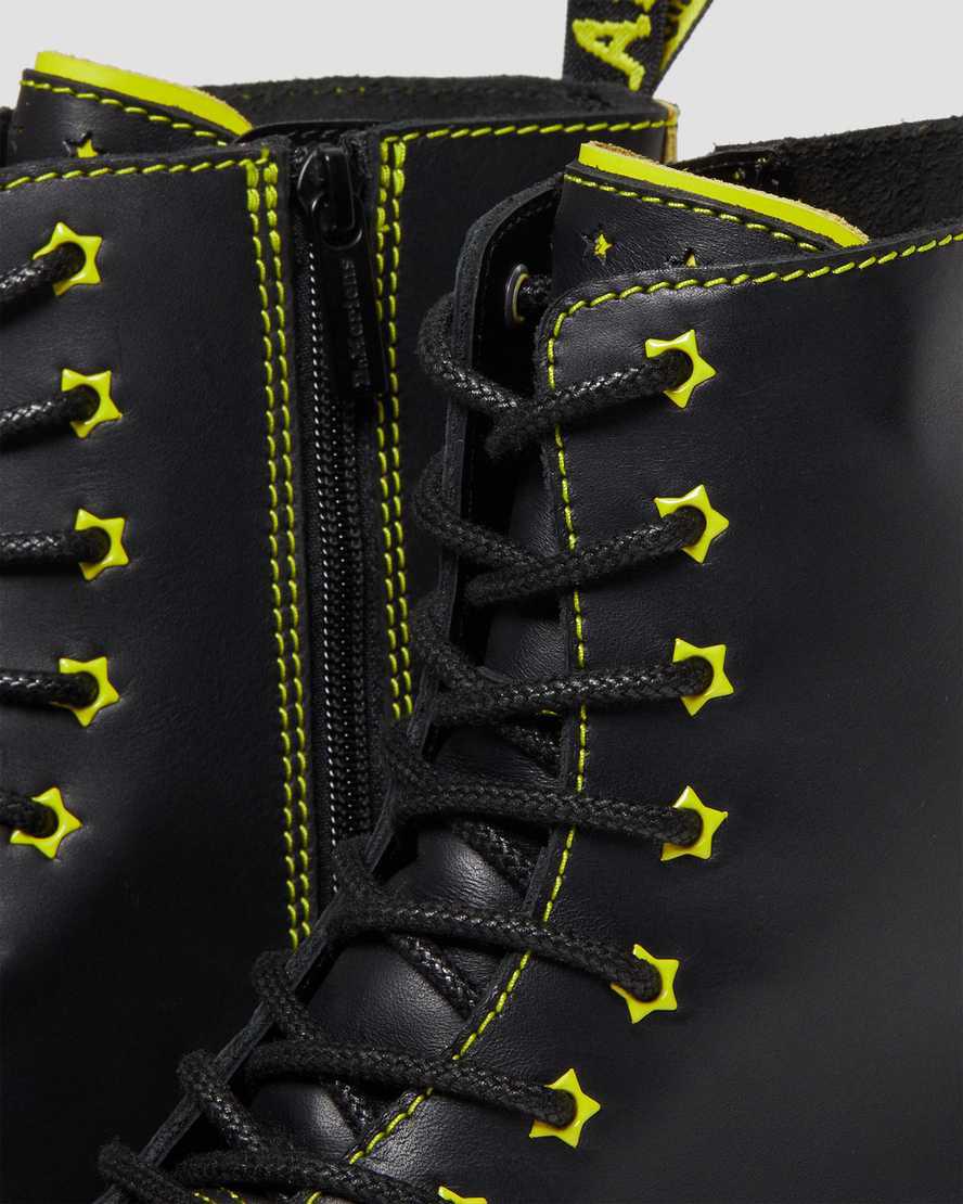 Dr Martens Jadon II Boot Neon Star Leather Plateau Stiefel Damen Black/Yellow / Romario | 641953-GQA