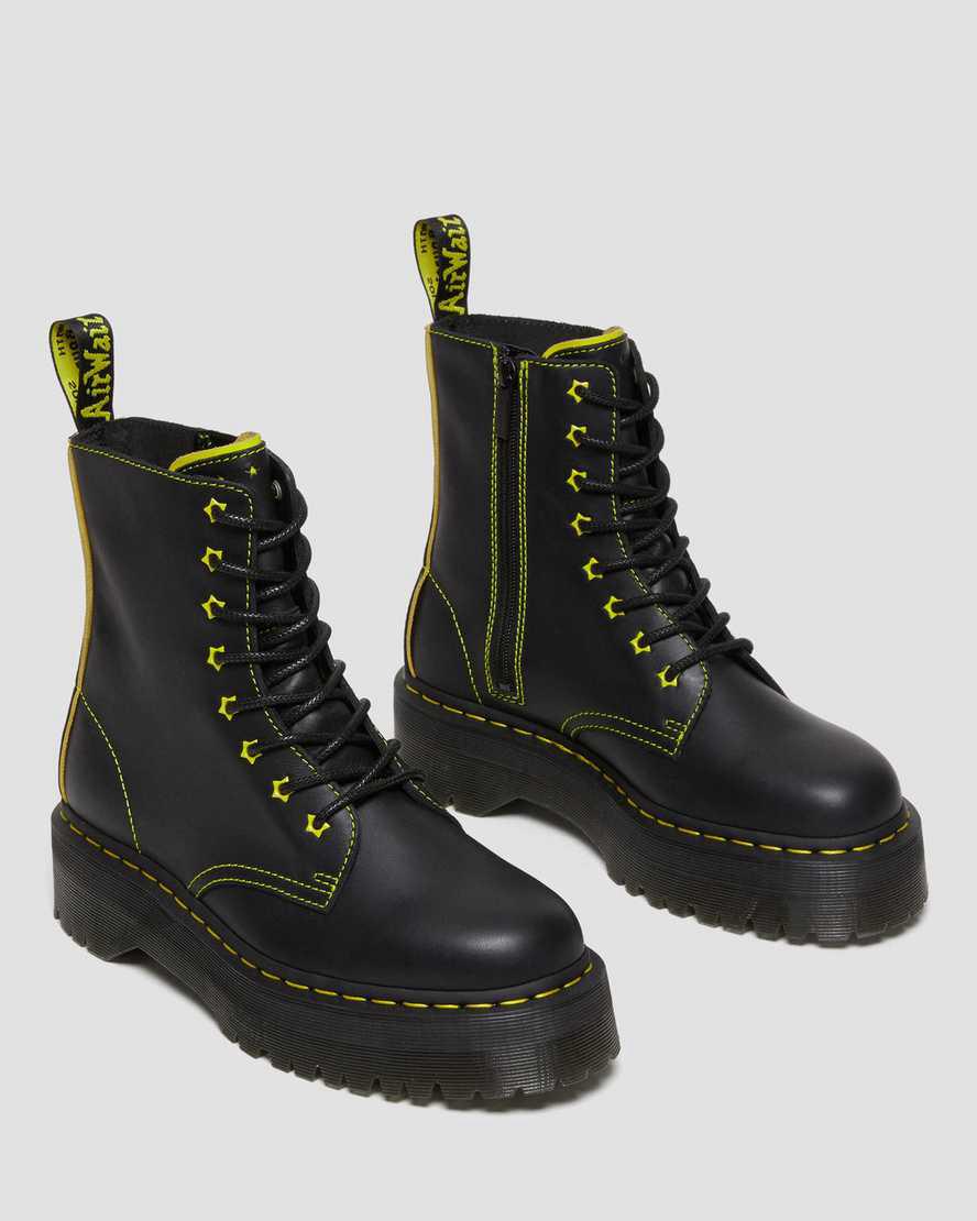 Dr Martens Jadon II Boot Neon Star Leather Plateau Stiefel Damen Black/Yellow / Romario | 641953-GQA