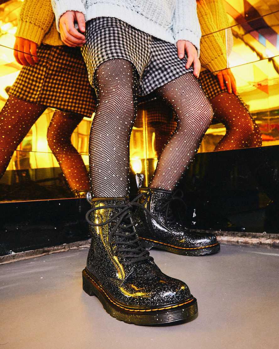 Dr Martens Junior 1460 Glitter Schnürstiefel Kinder Schwarz | 248307-BZC