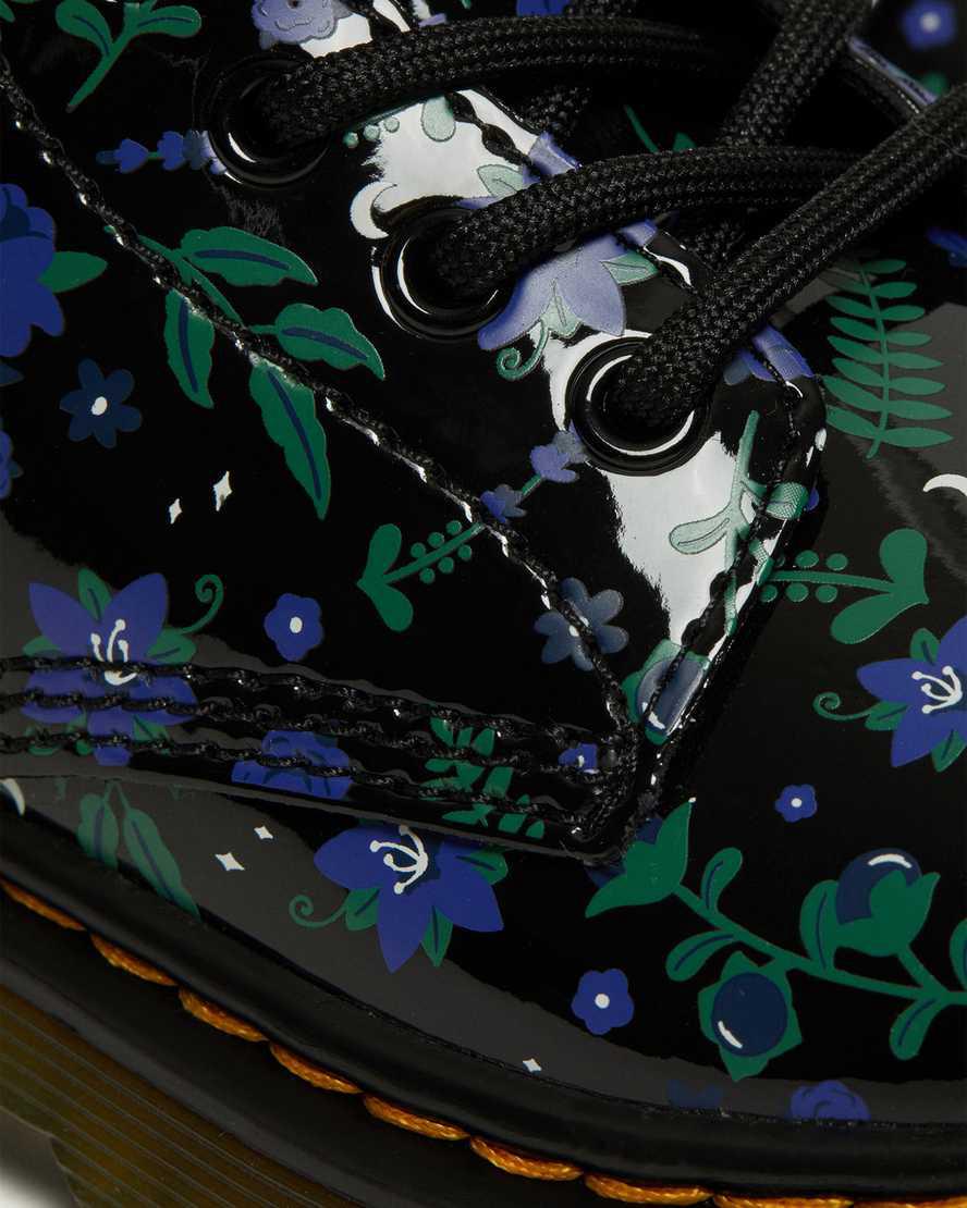 Dr Martens Junior 1460 Mystic Floral Patent Schnürstiefel Kinder Schwarz | 756840-ISN