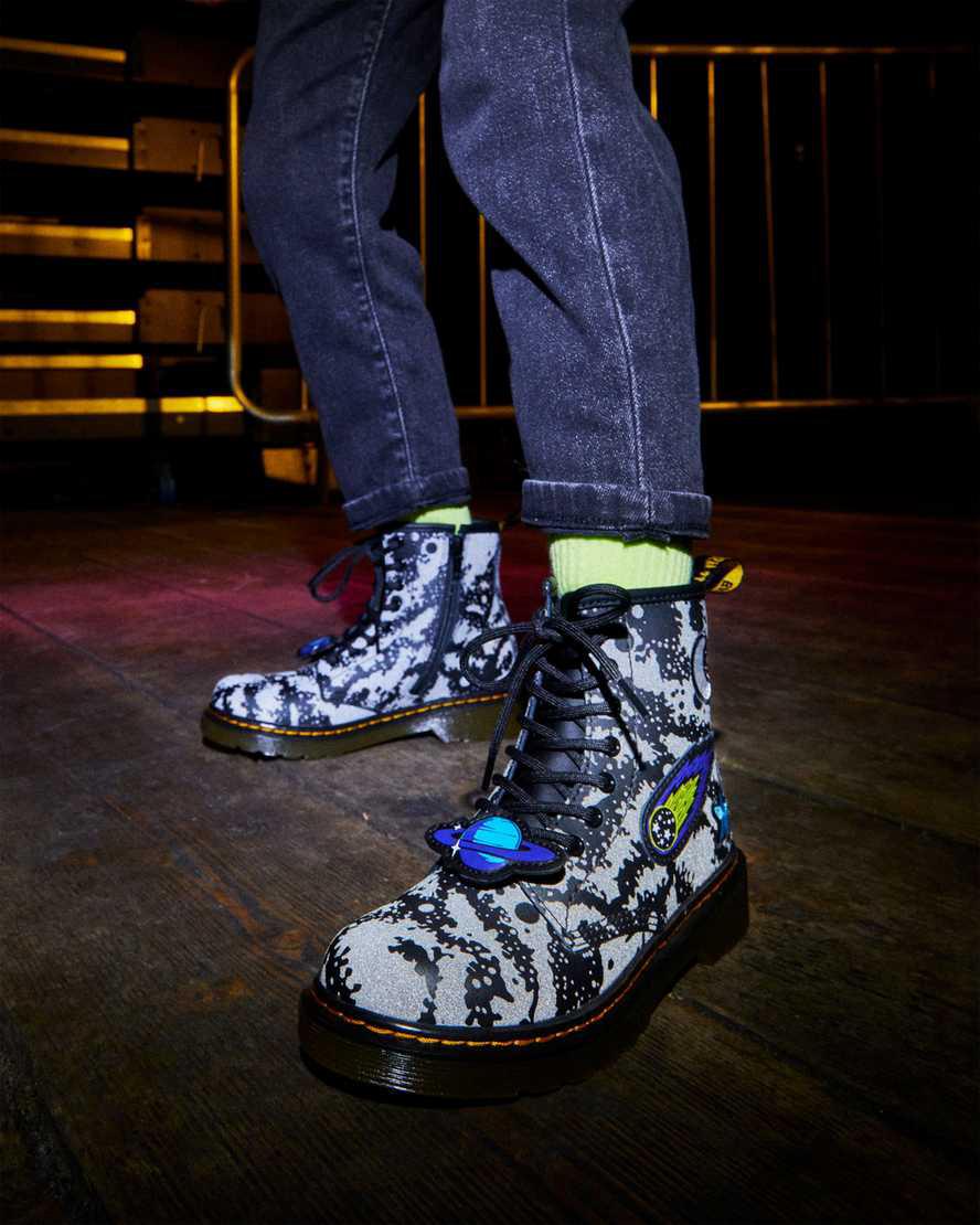 Dr Martens Junior 1460 Space Hydro Leather Schnürstiefel Kinder Black/Grey | 298417-YWK